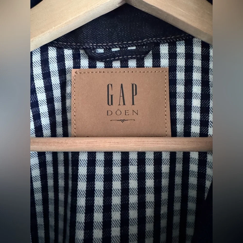 GAP x Doen Gingham Denim Jacket Pascual Blue White Black Size Small S - Picture 8 of 15